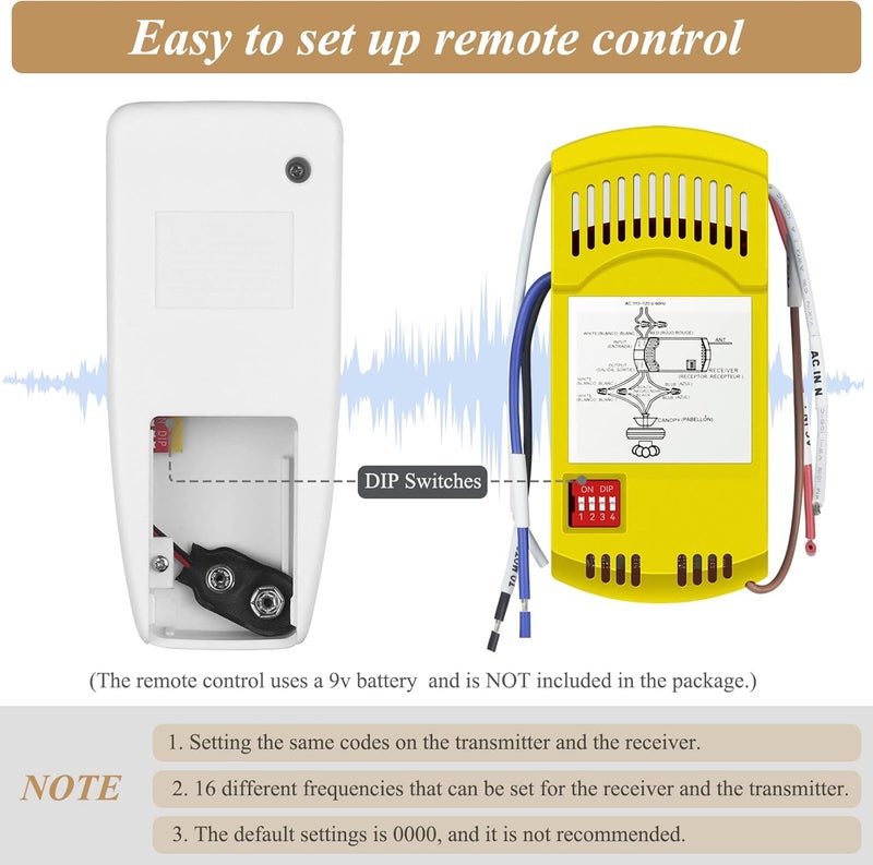 Prichor Universal Ceiling Fan Remote Control Kit for Harbor Breeze Hampton Bay, Hunter, Hunter Fan Remote for 3-Speed with Light Dimmer, Replace FAN-53T 2AAZPFAN-53T FAN-11T KUJCE9103 UC7030T - Image 4